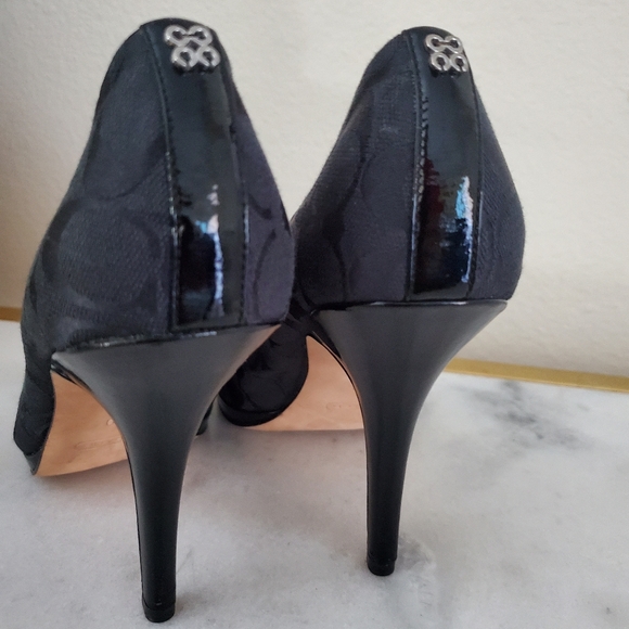 Coach Jacquard Signature Black Pattern Patent Leather Heels Women's Shoe Size 10 - Picture 7 of 13